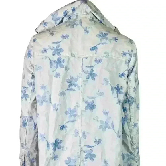Free People Blue Floral Hooded Button Coat Jacket Size S - Picture 3 of 12